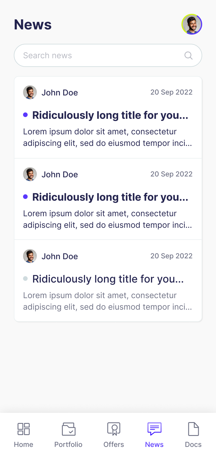 Mobile news feed with company updates for employees
