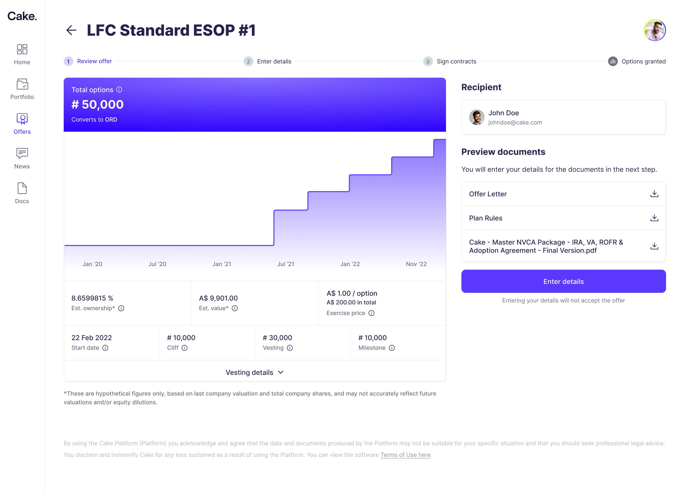 Desktop offer review showing the offer summary and supporting information